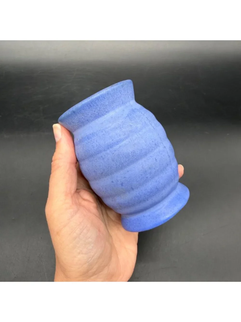 Niloak Vase Blue Ribbed Matte Pottery Beehive Arts and Crafts Mission Style